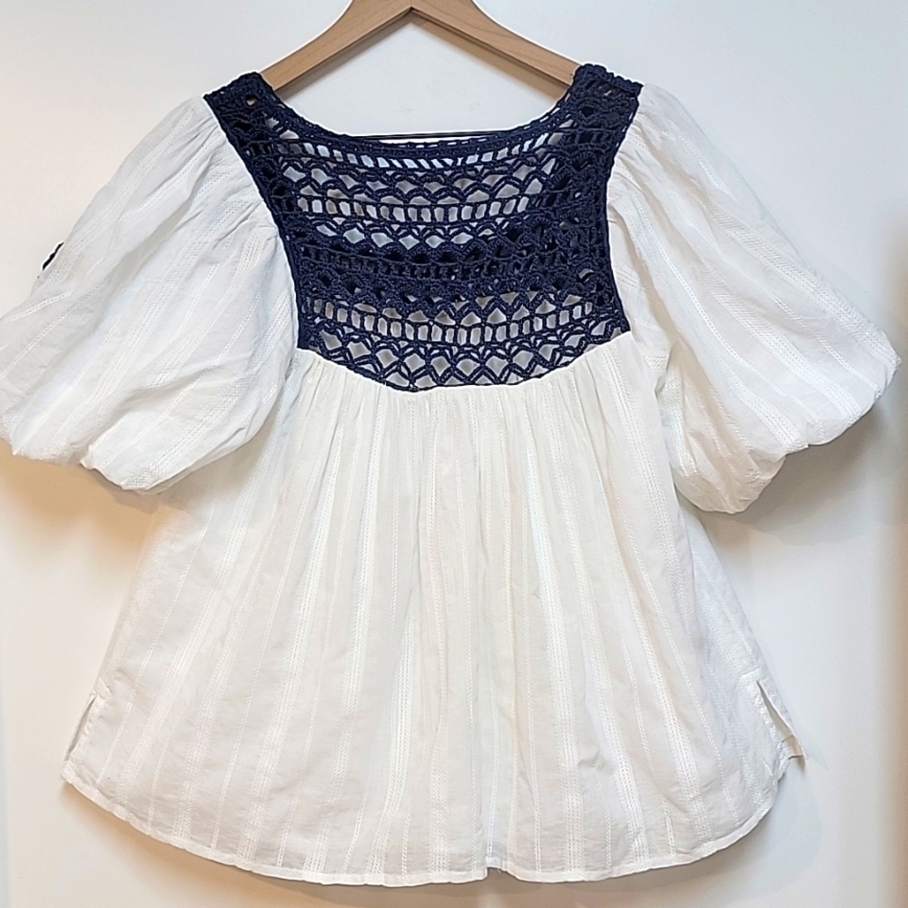 Cleobella | Navi Embroidered White and Blue Women's Top - Picture 9 of 11